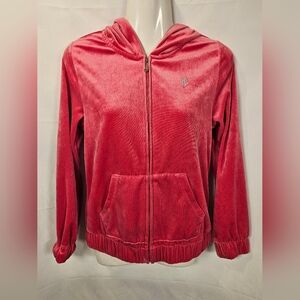 Juicy Couture Pink Velour Zip Up Hoodie Rhinestone “Juicy” Logo Girls XL 16 Y2K